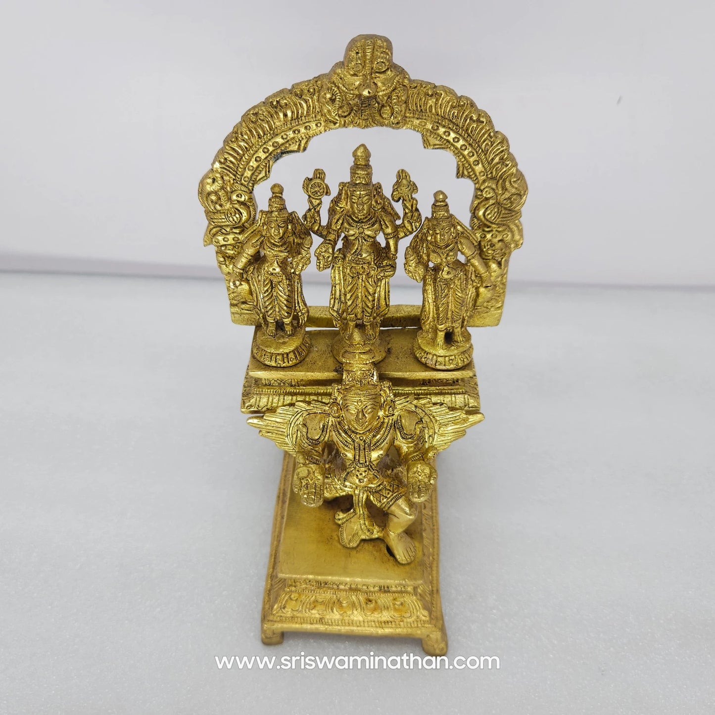 Garuda Vahana Vishnu Statue Front View - Divine Eagle with Spread Wings - Quality Brass Murti