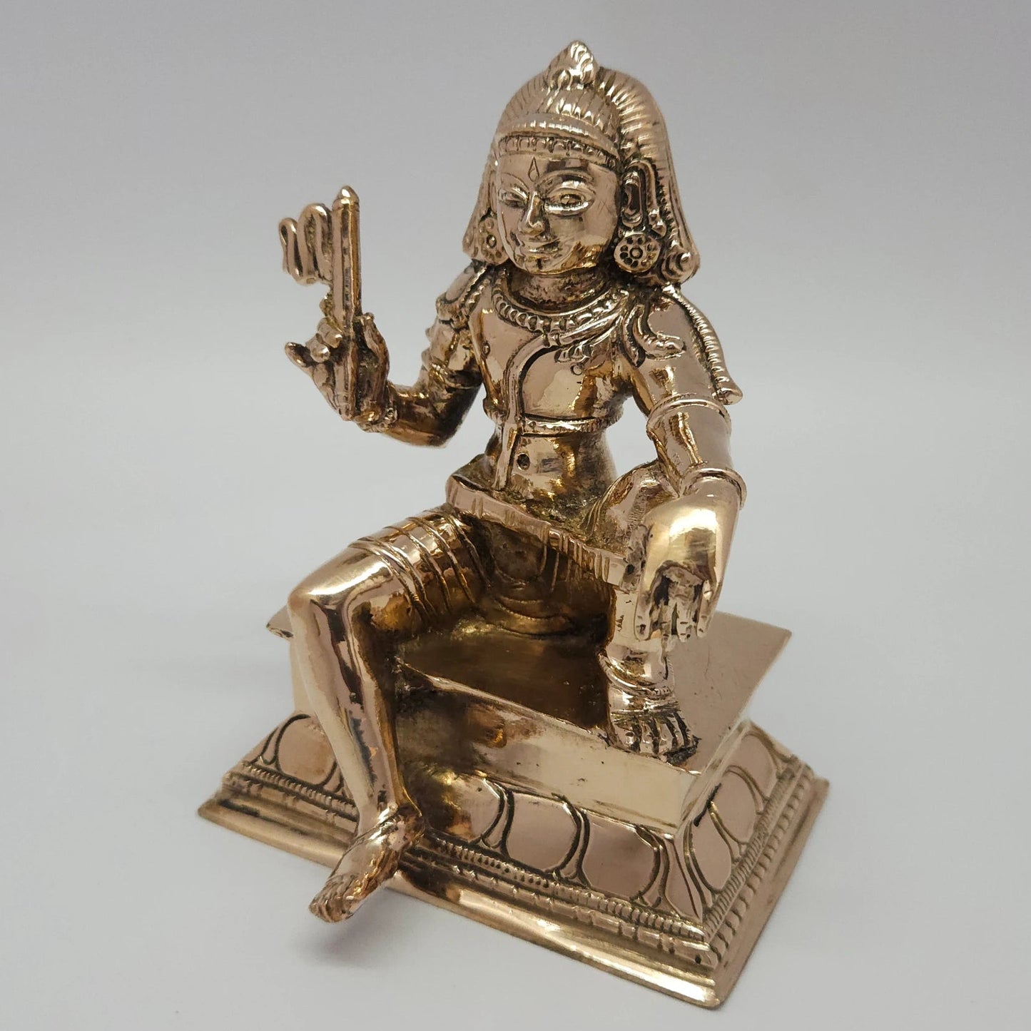 Hariharaputra Panchaloha Statue Left Angle Peetham Carvings Relaxed Posture