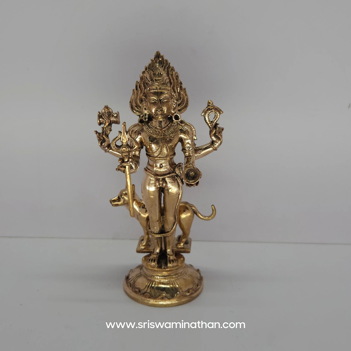 Kala Bhairava Close-up - Divine Weapons & Dog Vahana Details - Authentic Panchaloha for Bhairava Ashtami - Sri Swaminathan