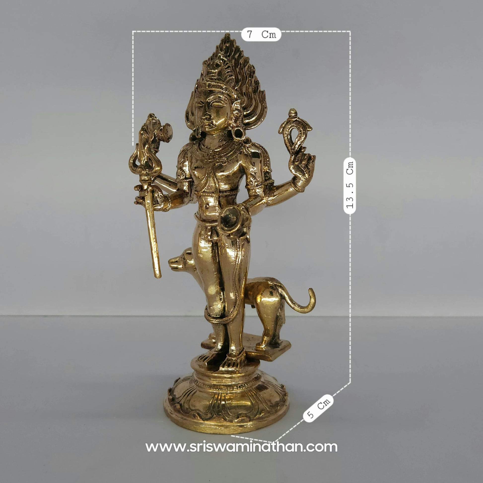 Kala Bhairava Panchaloha Side View - Four Hands with Trishul Damaru Kapala - Authentic Brass Deity - Sri Swaminathan