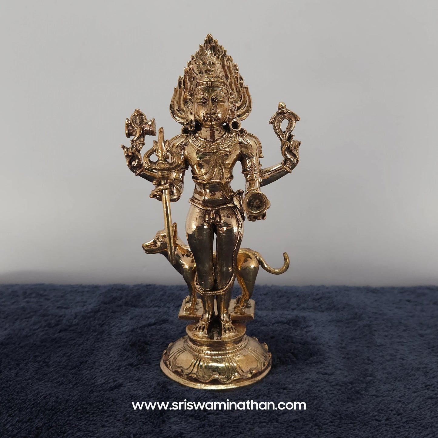 Kala Bhairava Panchaloha Statue 5 Inch - Fierce Shiva Protector with Dog Vahana & Weapons - Buy Online India - Sri Swaminathan
