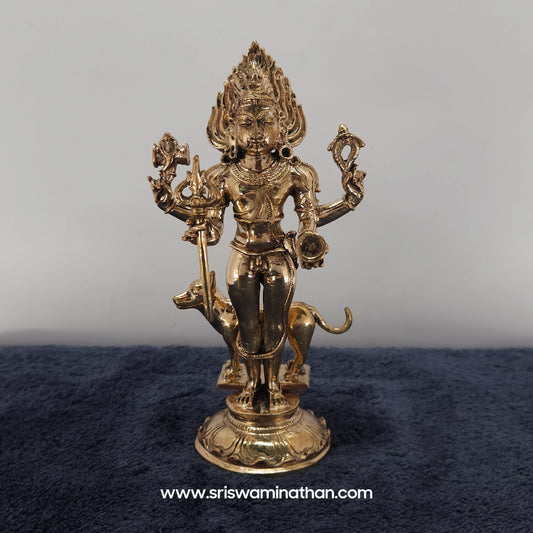 Kala Bhairava Panchaloha Statue 5 Inch - Fierce Shiva Protector with Dog Vahana & Weapons - Buy Online India - Sri Swaminathan
