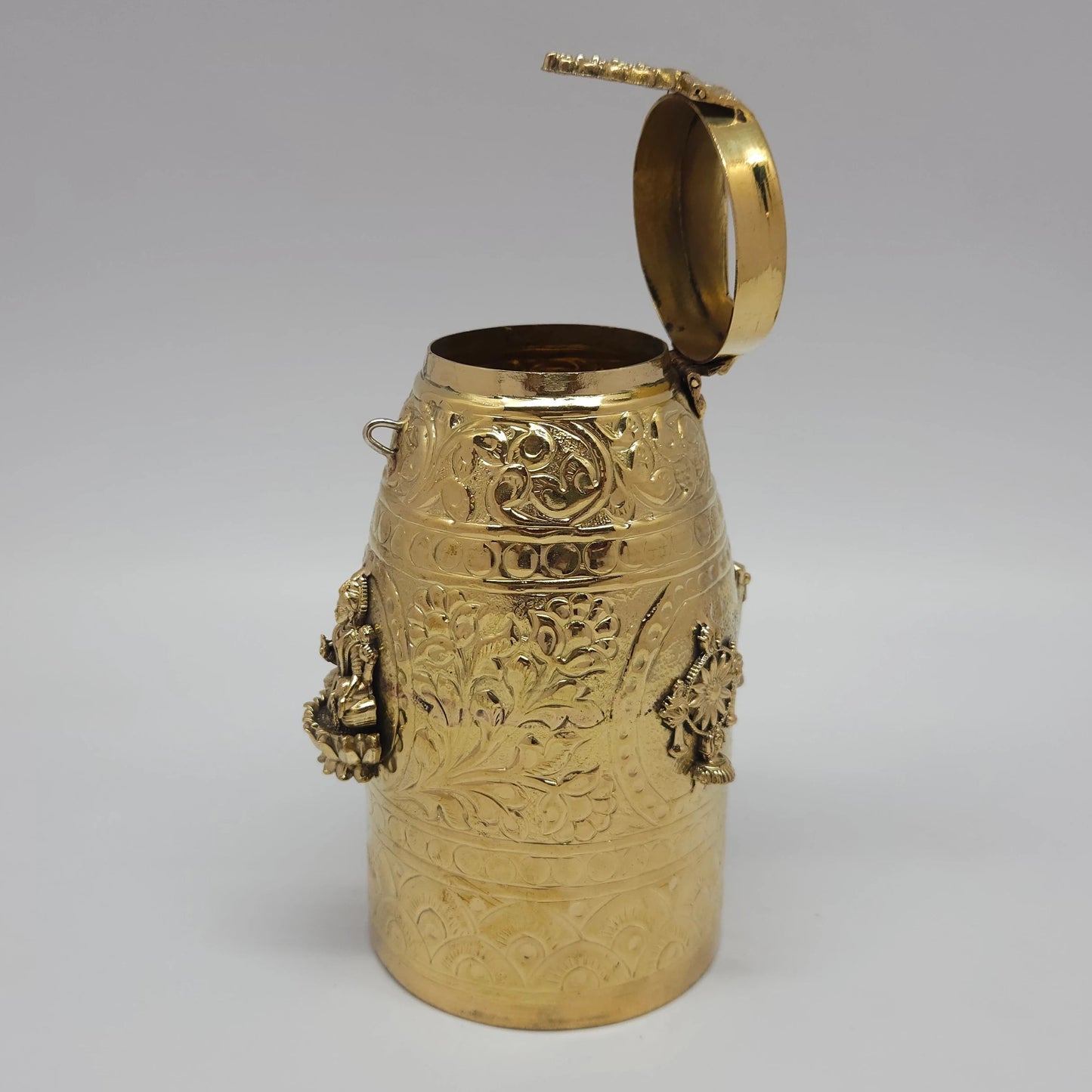 Kumbakonam Brass Hundial Premium Floral Urn Size 5cm Top 9cm Base 16cm Height Ashtalakshmi Sacred Savings Vessel