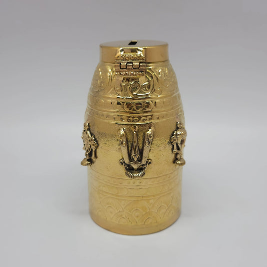 Kumbakonam Brass Hundial Tirupati Balaji Angled Side Lid Open Vishnu Namam Dasavatar Medallions Shankha Chakra Sri Swaminathan