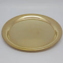 Overhead perspective view of the brass plain plate laid flat on a clean surface highlighting the continuous glossy sheen.