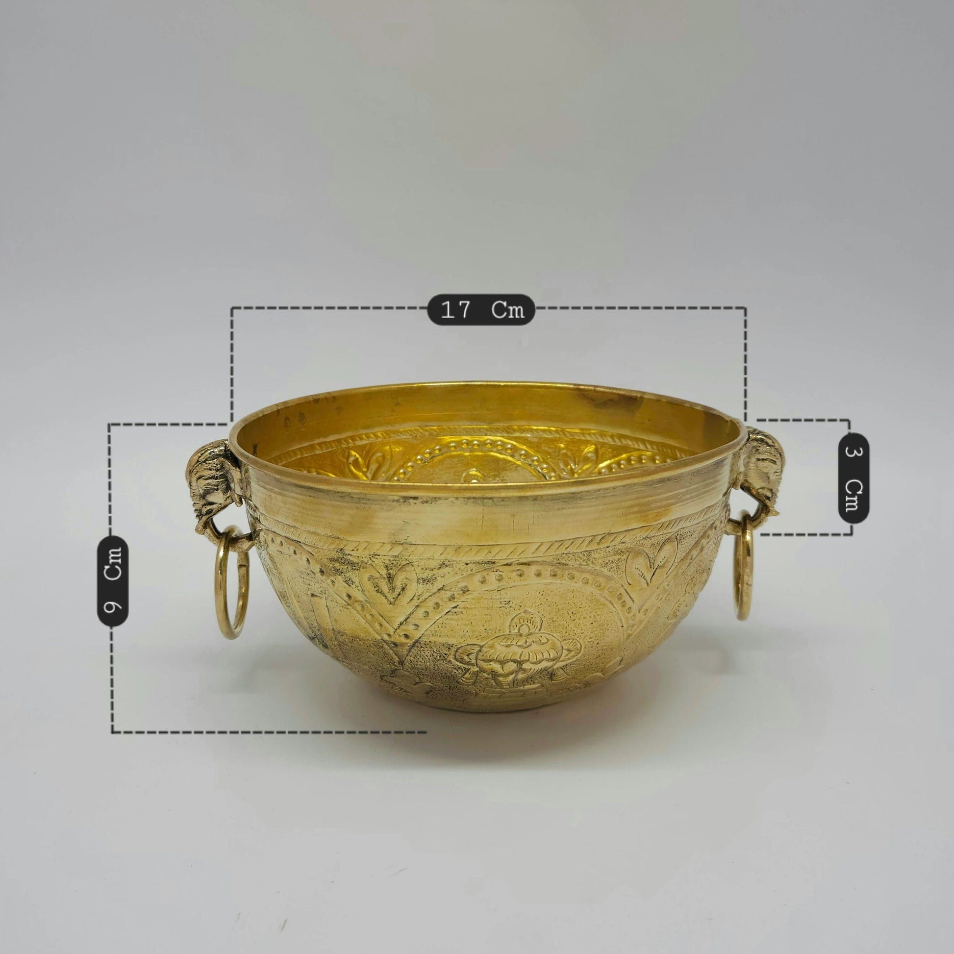 Kumbakonam Brass Urli 17cm Vaishnava Size 17cm Diameter 9cm Height 3cm Handle Vishnu Namam Shankha Chakra Elephant Hook Handles