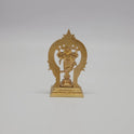 Rear view showcasing the solid back structure of the loop archway, the reverse pedestal lines, and the authentic raw brass texture of the 140g small idol.