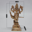 Sizing and dimension map diagram view of the 12cm height, 6cm length, and 4.5cm depth solid Panchaloha Murugan statue with Vel and Sevalkodi.
