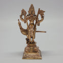Front view of the 12cm premium handcrafted solid Panchaloha Murugan statue with Vel and rooster victory flag Sevalkodi on a lotus base for daily puja rituals.