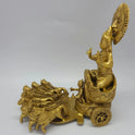 Flat left profile view highlighting the full temple-style architectural carvings, wheel details, and structural symmetry of the solid brass chariot