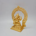 Left 45-degree angle profile emphasizing Ganesha's weapon details, the archway side pillars, and the square base steps