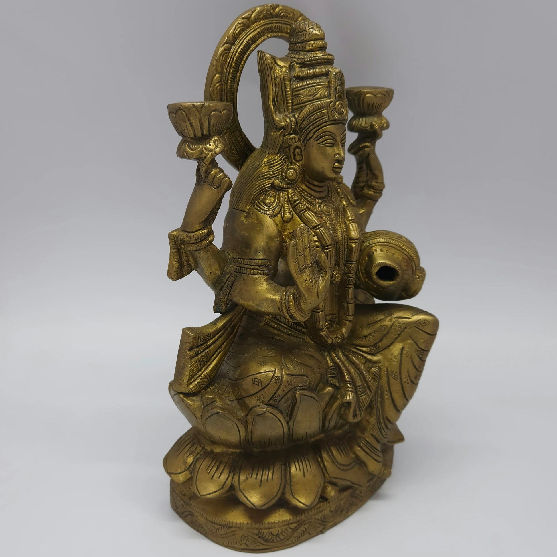 Lakshmi Brass Idol Prabha Halo Back View Antique