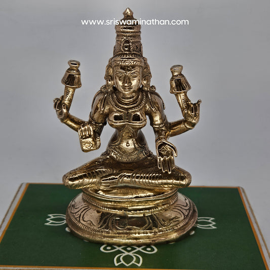 Lakshmi Panchaloha Statue 3 Inch - Goddess of Wealth on Lotus - Friday Puja - Sri Swaminathan