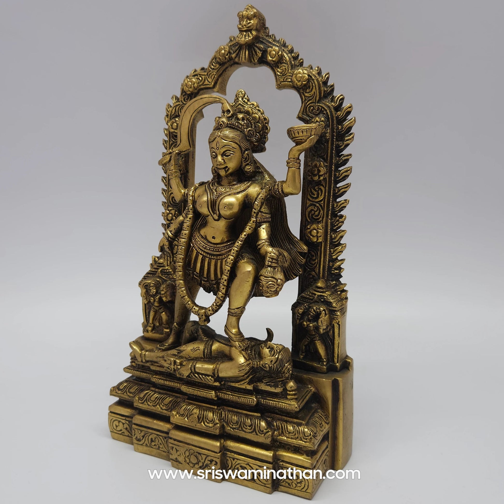 Goddess Dakshina Kali Brass Idol Full Side View Standing on Shiva