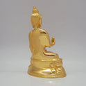 Rear profile showcasing the fluid robe folds and flawless mirror-gold luster of the 1.75kg luxury decorative brass sculpture in 45-degree angle