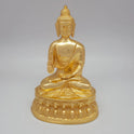 Front view of the 21.5cm / 8.5-inch premium gold powder-coated hollow brass Siddhartha icon highlighting the crisp teaching gesture for Buddha Purnima.