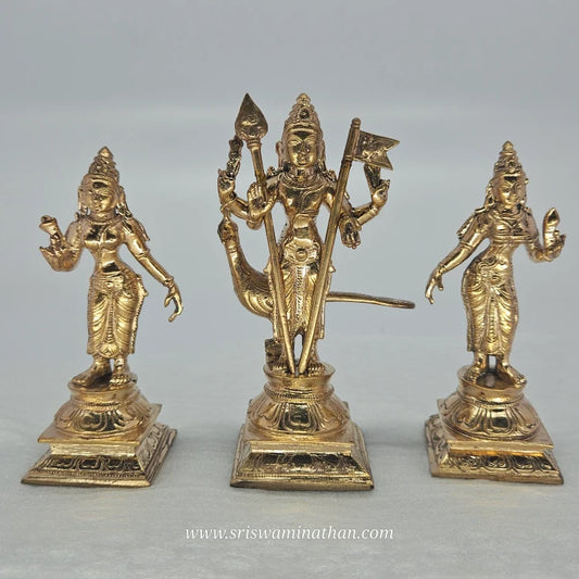 Murugan Panchaloha Side Angle - Six Faces with Vel Weapon - Valli Deivanai Consorts - Traditional