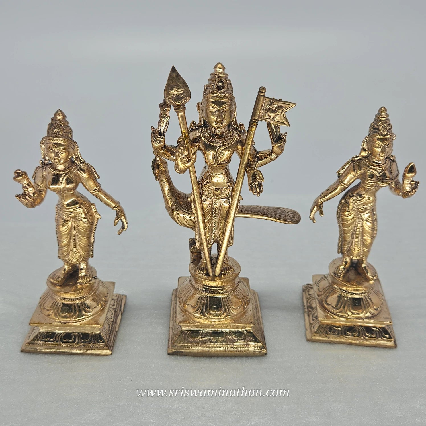 Murugan Valli Deivanai Panchaloha Statue - Kartikeya with Two Consorts - Skanda Sashti - Sri Swaminathan
