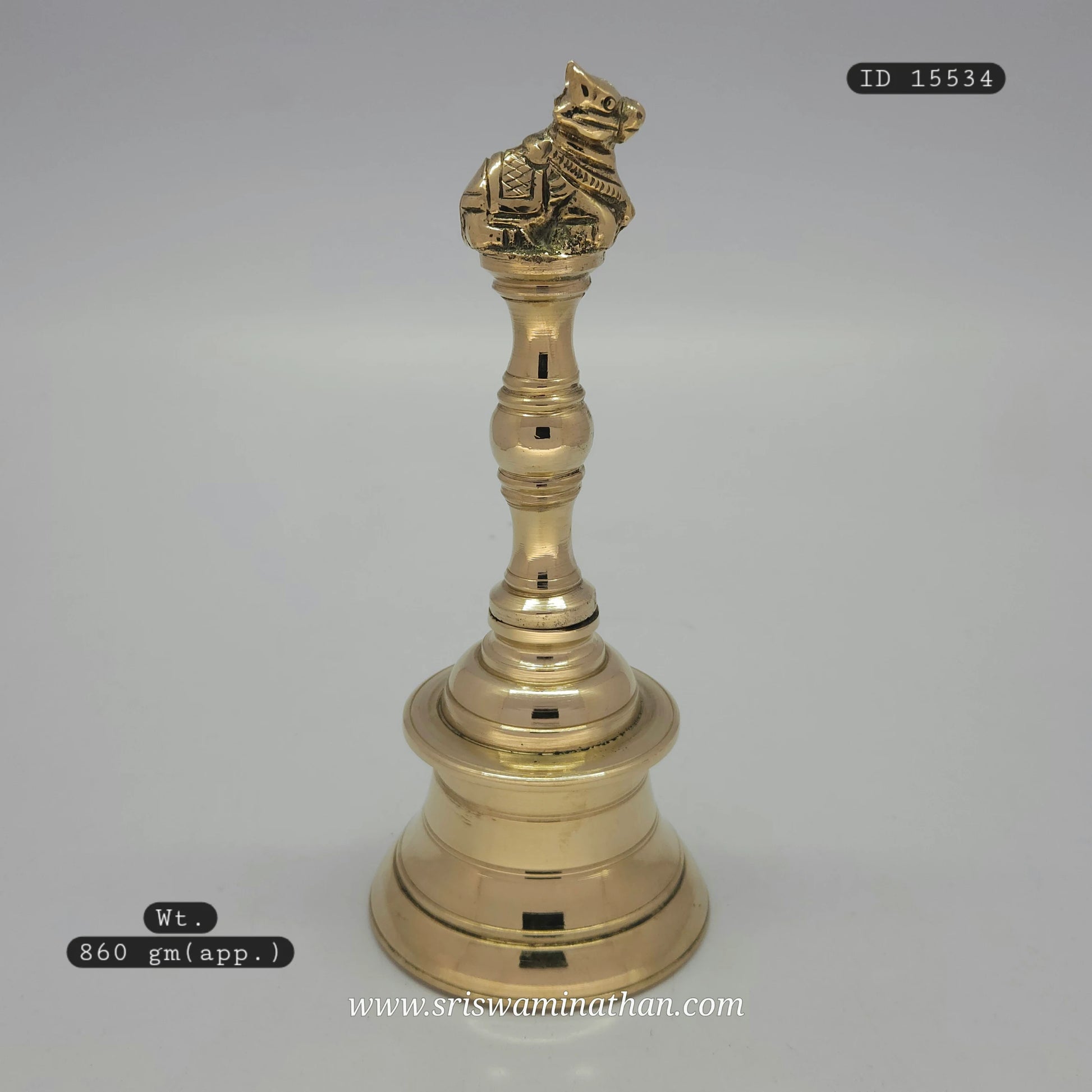 Brass temple bell with Nandhi bull design - Perfect for Shiva Rudra Abhishek and daily pooja