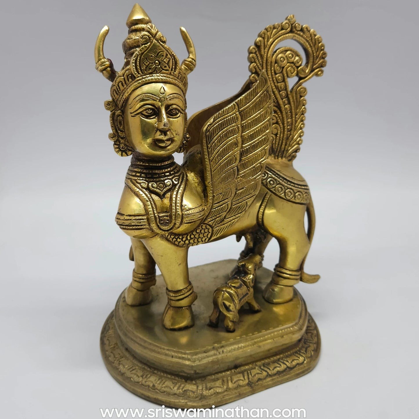Pateeswaram Kamadhenu Brass Idol Left Angle Calf Surabhi Sacred Cow Tamil Nadu