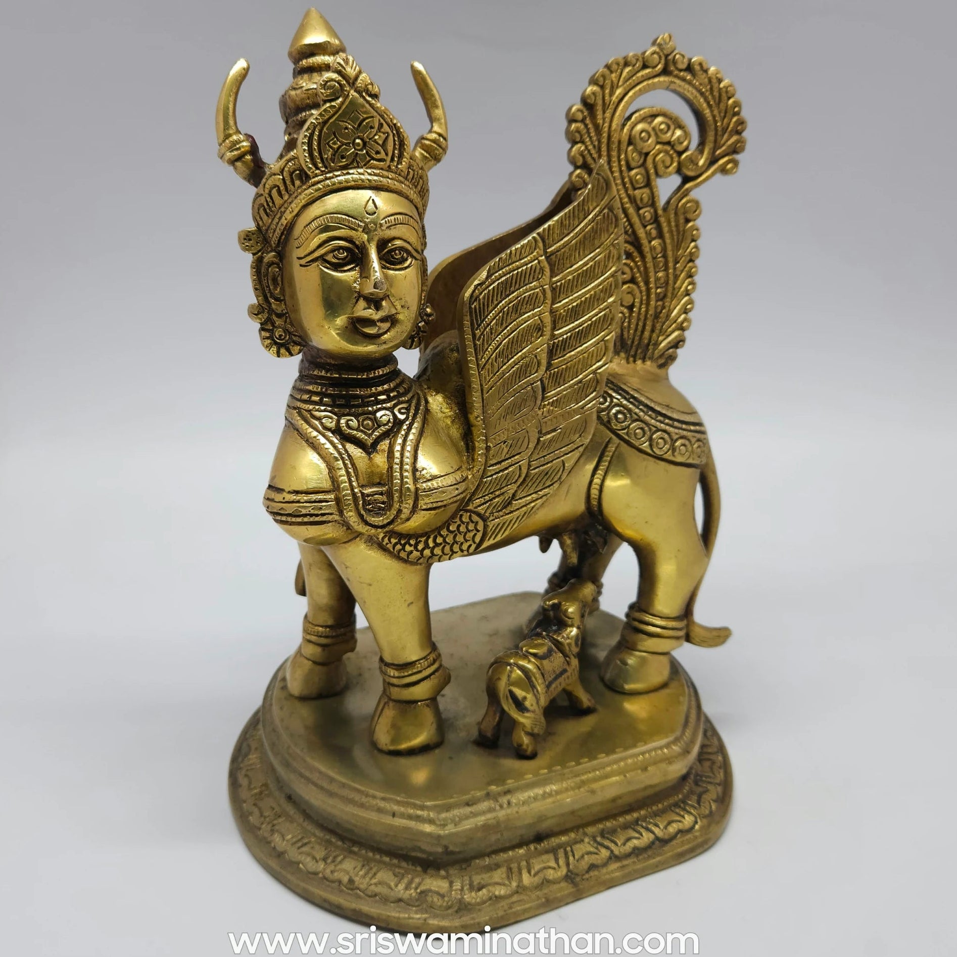 Pateeswaram Kamadhenu Brass Idol Left Angle Calf Surabhi Sacred Cow Tamil Nadu