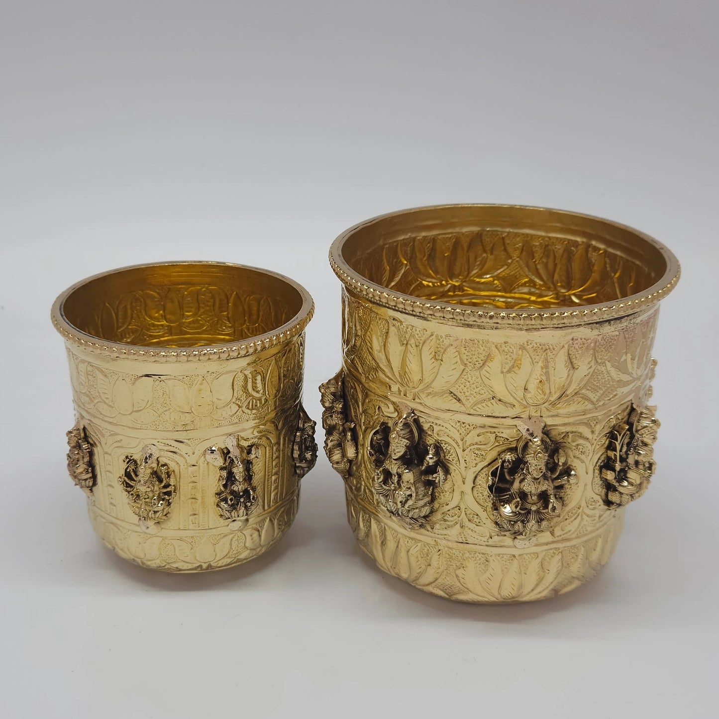 Pavitra Amrit Kalash Brass Gold Finish Ashtalakshmi Small Large Size Comparison Amrit Kalasam Pooja Vessel