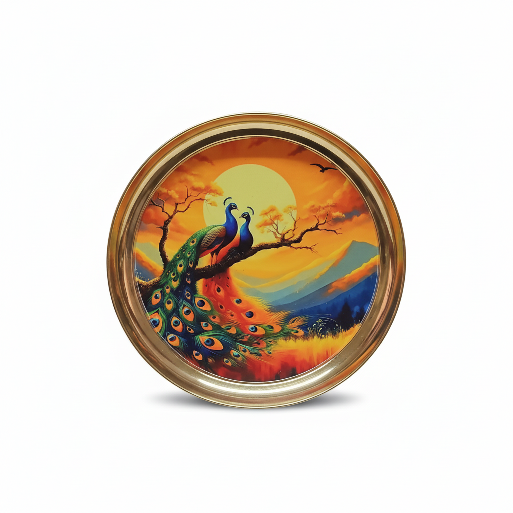 Peacock Brass Thali - White Background