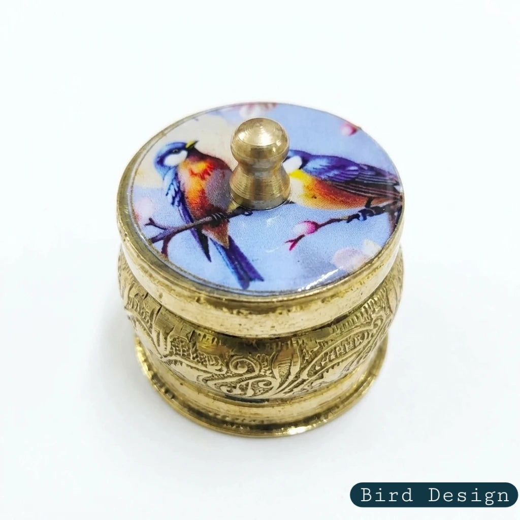 Pichwa Art Brass Kumkum Box Birds Design 1.5 Inch — Sri Swaminathan & Co