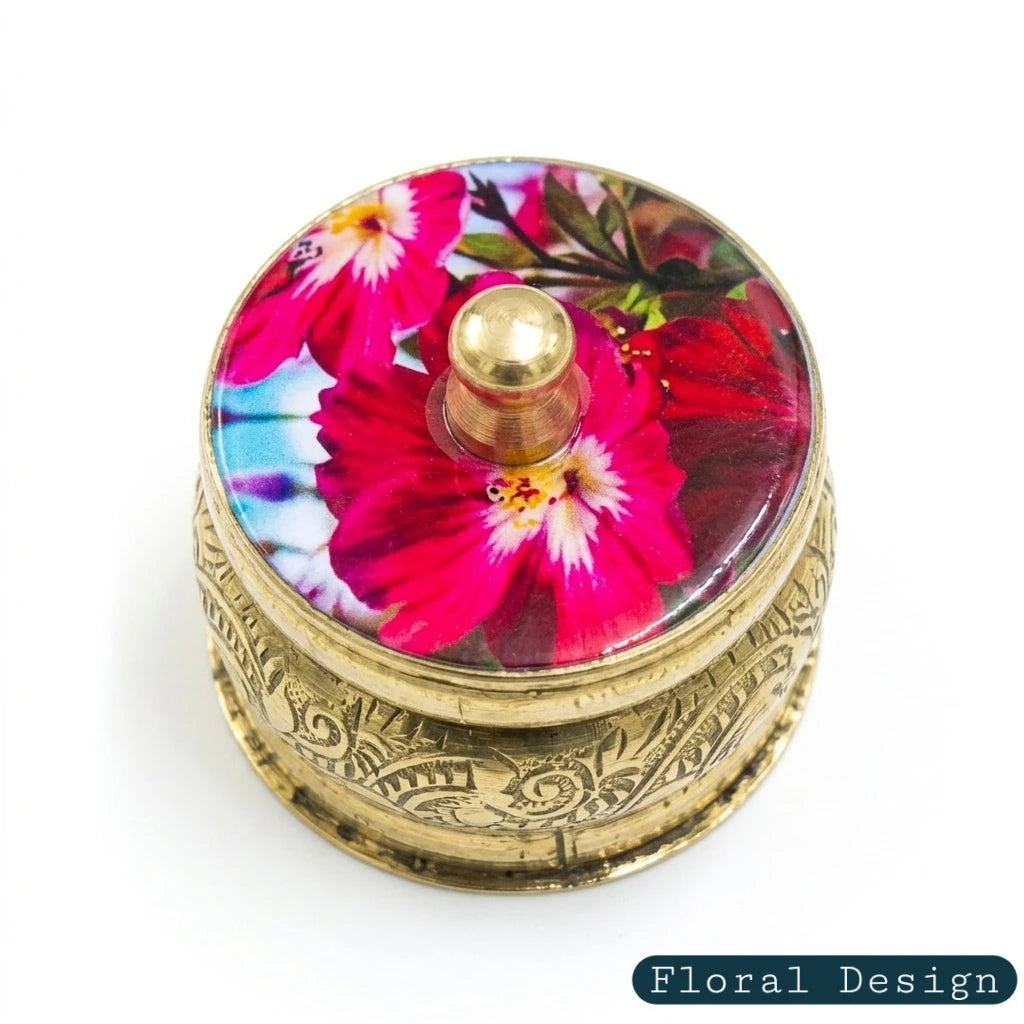 Pichwa Art Brass Kumkum Box Floral Design 1.5 Inch — Sri Swaminathan & Co