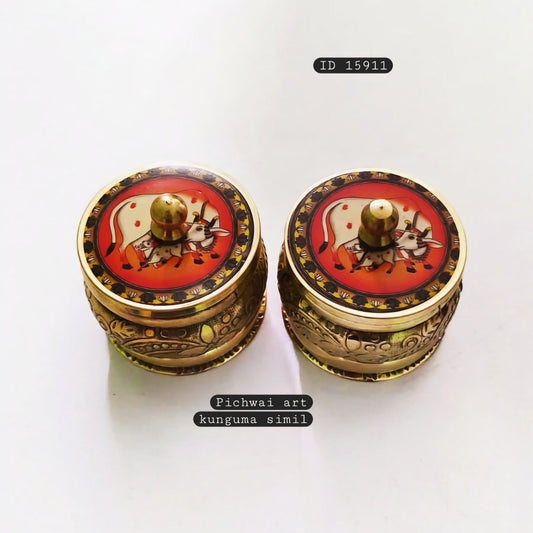 Pichwa Art Brass Kumkum Box 1.5 Inch Front View — Sri Swaminathan & Co