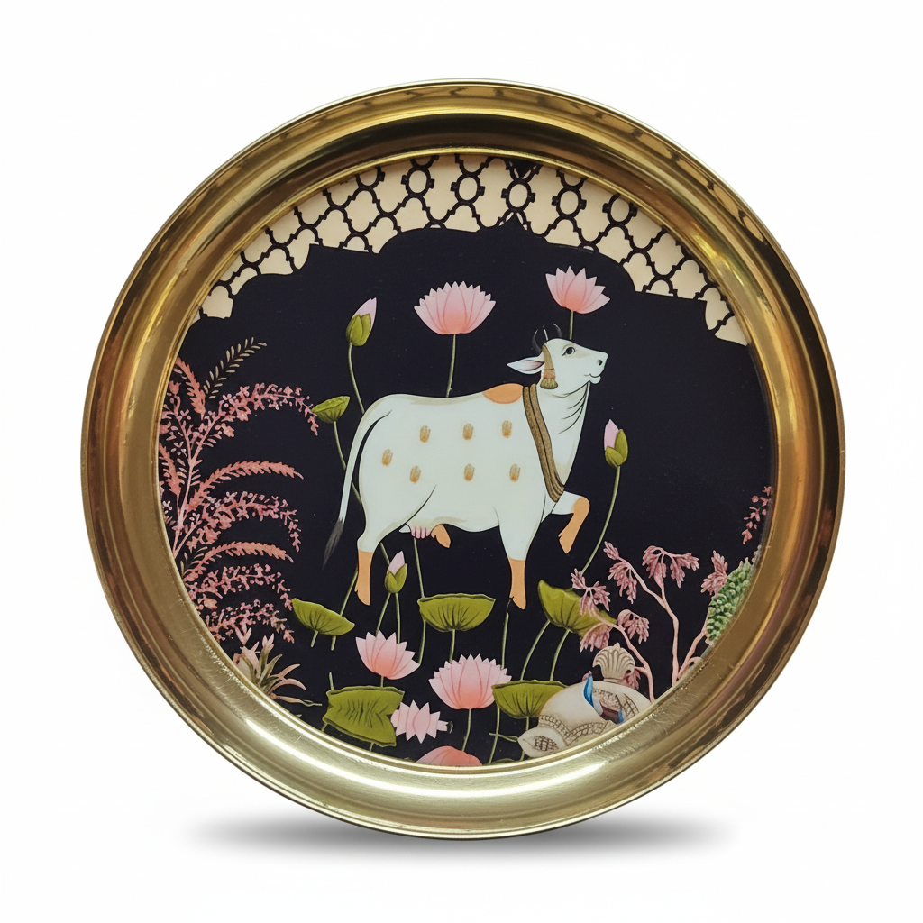Pichwai Brass Thali - White Background