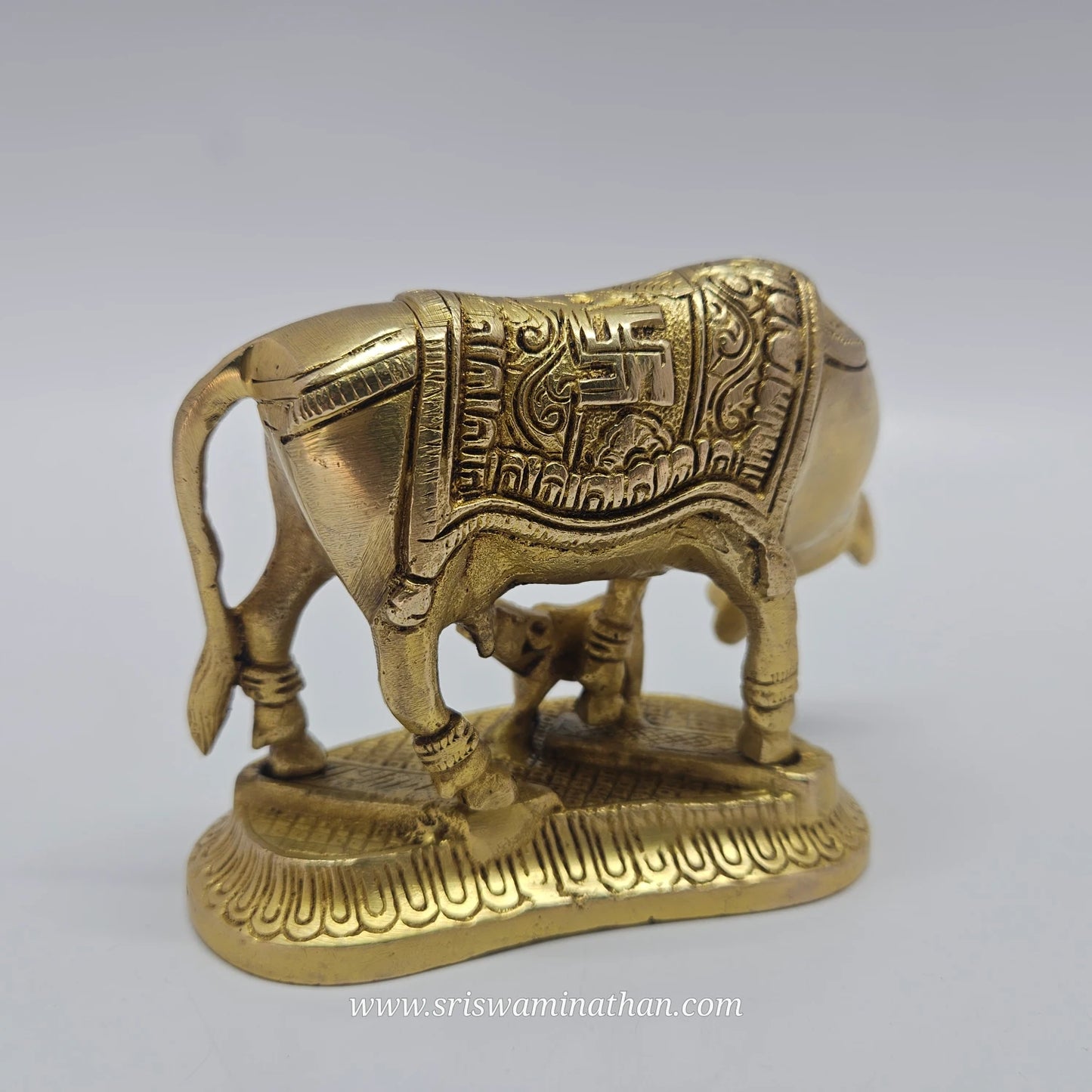 Pooja room brass Kamadhenu idol with detailed carvings
