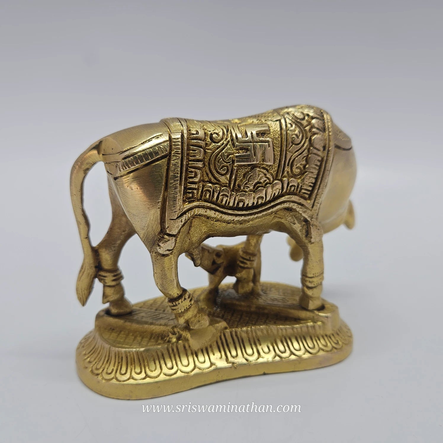 Pooja room brass Kamadhenu idol with detailed carvings