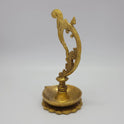 Premium Antique Brass Annapakshi hand lamp 8 inch 21cm height 45 degree angle shot corner pose view highlighting pouring spout wick tip