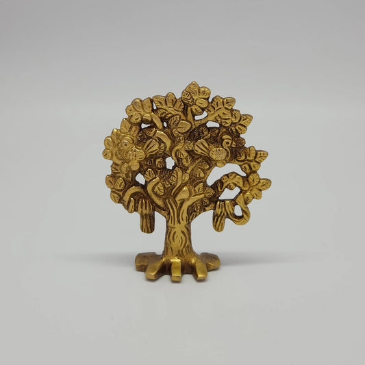 Premium pure brass Kalpavriksha wish fulfilling tree of life statue 4 inch 9.5cm height 180gm weight straight pose front view suitable for pooja rituals size guide