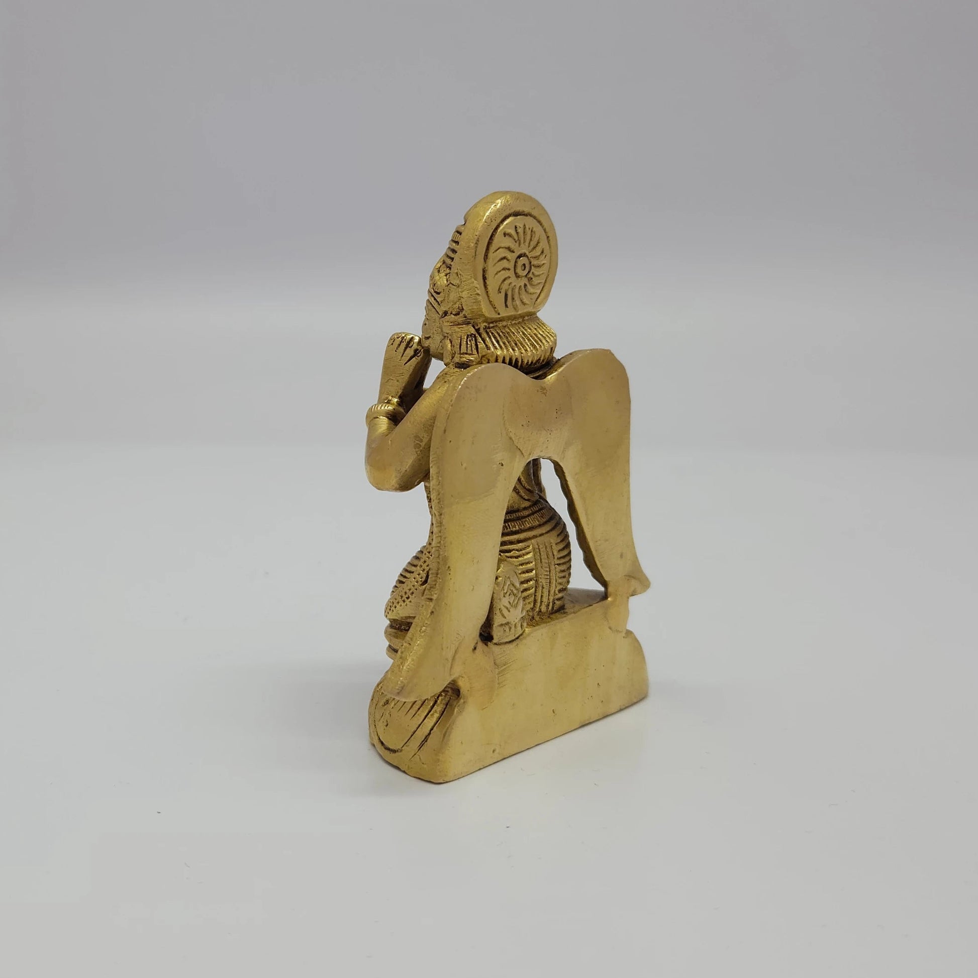 Premium Antique Brass kneeling Naga Garuda statue 3.5 inch 9cm back view showing reverse of downward sweeping wings and snake tail garland