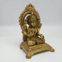 Premium Antique Brass seated Alamelu Mangai Padmavathi Devi statue 18.5cm 45 degree front left corner view highlighting twin lotus stalks