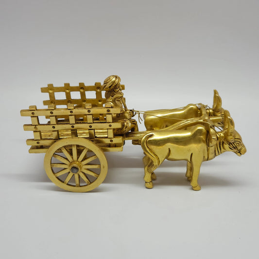 Premium Brass traditional bullock cart award trophy 23cm left full side view showing profile of driver and cart