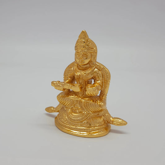 Premium Brass Goddess Annapoorani statue 3 inch 8.5cm 45-degree front left corner view highlighting clean detailed ladle handle