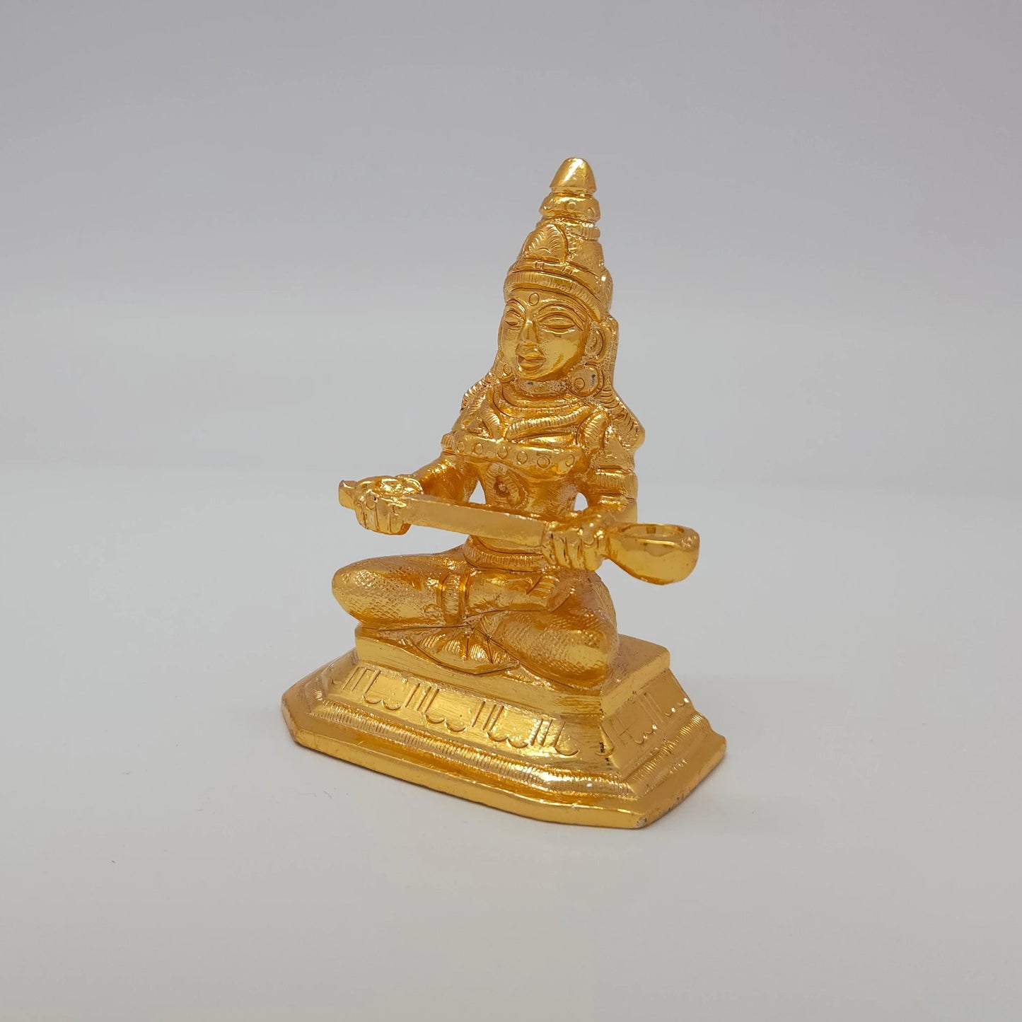 Premium Brass Goddess Annapoorani statue 3 inch 13cm 45-degree front left corner view highlighting clean detailed ladle handle