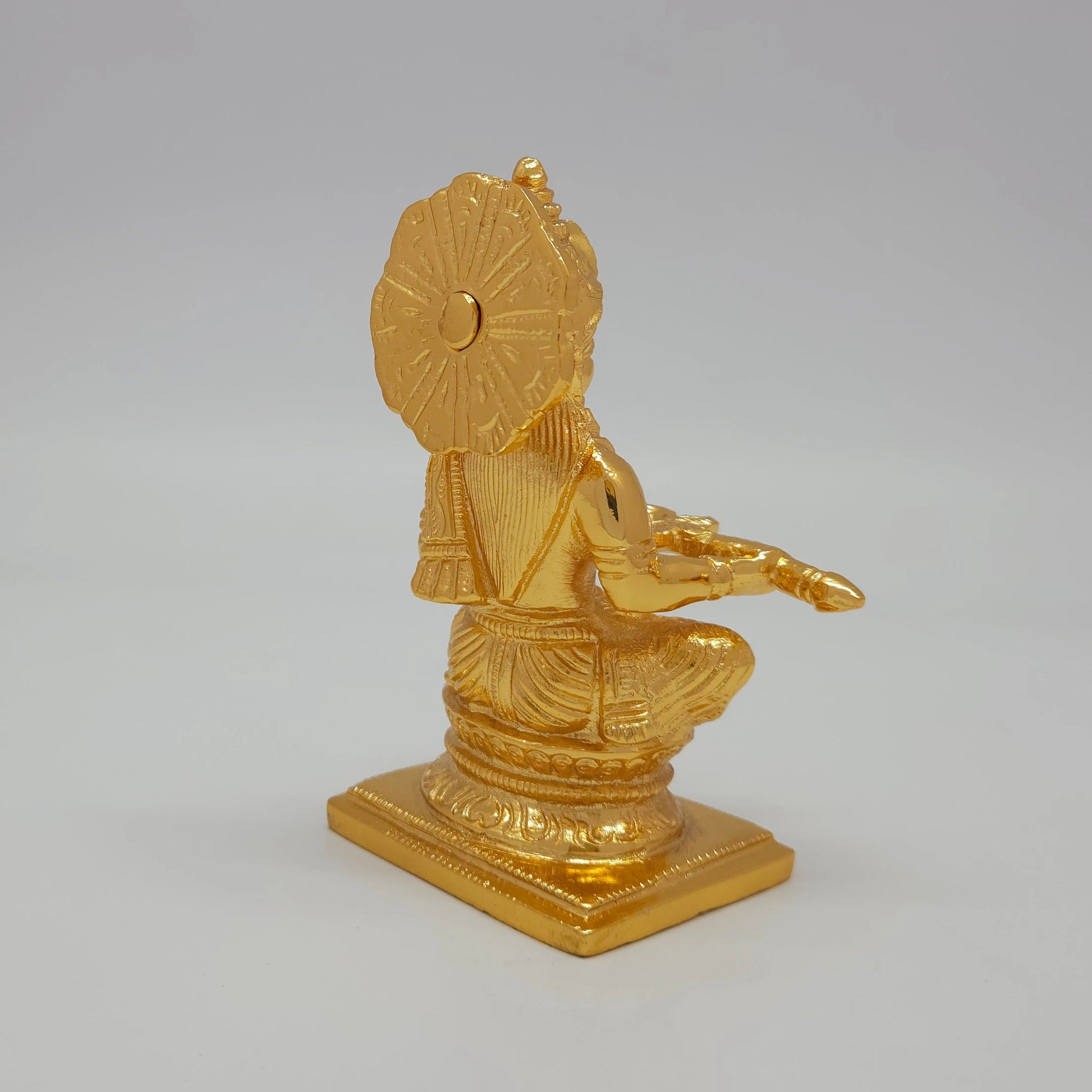 Premium Brass Goddess Annapoorani statue 5 inch 12cm right back view showing reverse of the crown and fluted sirachakra halo disc