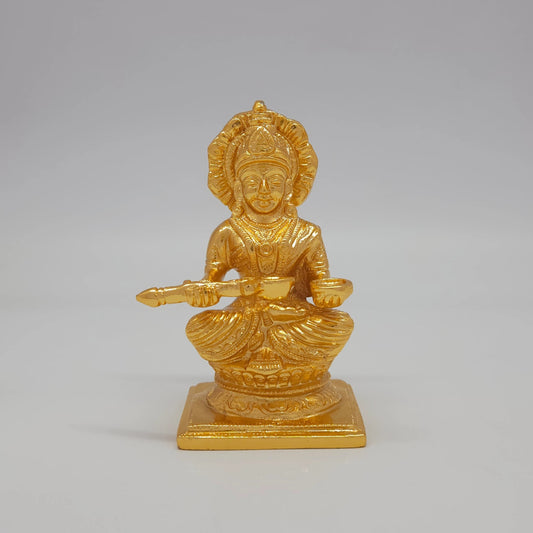 Premium Brass Goddess Annapoorani statue seated with ladle and vessel 5 inch 12cm height 7.5cm length 6cm depth front profile size guide
