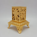 Premium Brass Tirupati Balaji openwork desk organizer box 16cm height assembled view showing Sangu conch wheel side and Lord Venkateswara front icon on lion paw legs