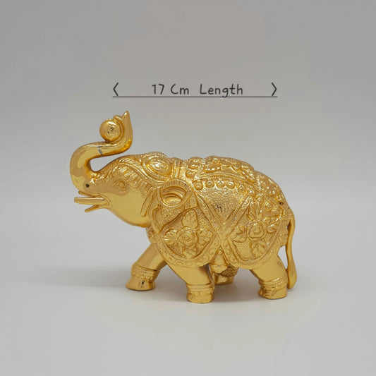 Premium Brass Gaja elephant statue raised trunk 17cm length 15cm height 7cm depth measurements size guide