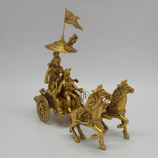 Premium Brass Bhagavad Gita chariot statue 23cm 45 degree front right corner angle perspective view