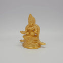 Premium Brass Goddess Annapoorani seated idol 3 inch 8.5cm height 45-degree front left view showing vessel pot detail extended peedam and sirachakra halo