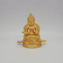 Premium Brass Goddess Annapoorani seated idol 3 inch 8.5cm height front view with ladle vessel flowing garland and sirachakra halo extended peedam