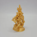 Premium Brass Lord Krishna statue 13cm 45 degree front left corner view highlighting standing peacock detail