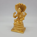 Premium Brass Lakshmi Narasimha statue 5 inch 13cm 45-degree front left corner view highlighting chiseled chakra and coiled snake base