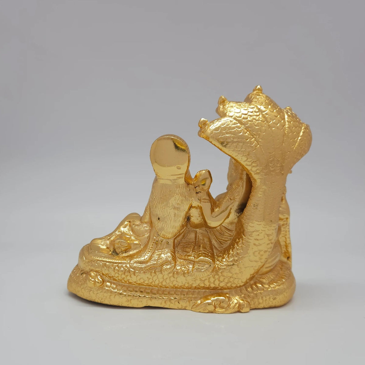 Premium Brass Lakshmi Narayana statue 8 inch 20cm back view showing reverse of the 7 hooded snake canopy and coiled mattress